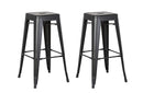 Backless Modern Light Weight Industrial Contemporary Rustic Vintage Costal Metal Bar Stools Without Back and 4 Leg Design (Set of 2) (30' Seat, Distressed Black)