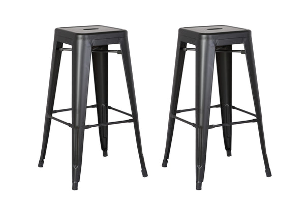 Backless Modern Light Weight Industrial Contemporary Rustic Vintage Costal Metal Bar Stools Without Back and 4 Leg Design (Set of 2) (30' Seat, Distressed Black)
