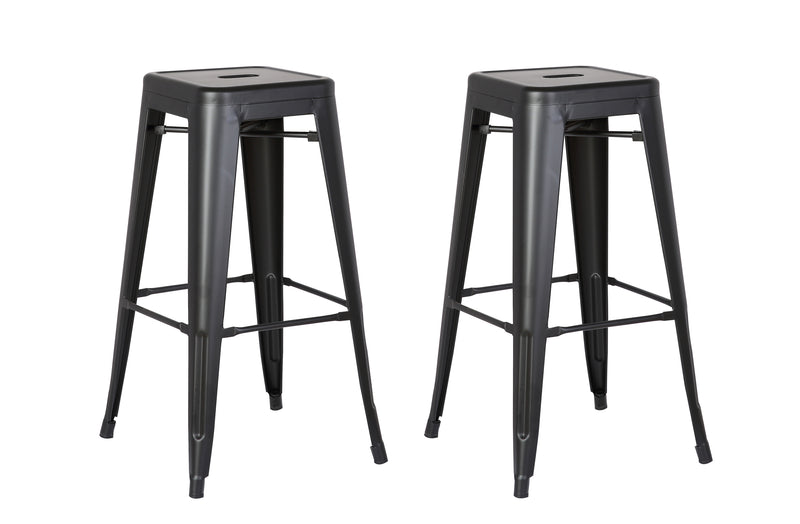 Backless Modern Light Weight Industrial Contemporary Rustic Vintage Costal Metal Bar Stools Without Back and 4 Leg Design (Set of 2) (30' Seat, Distressed Black)