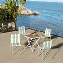 4-Pack Modern Striped Color Block Chairs - Waterproof PP Seat & Sturdy Metal Legs(White & Green)with Modern folding indoor/outdoor square table- PP tabletop with metal legs(White, khaki)