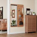 47.6 x 15.5 inch multi-functional design panel wall-mounted full-length mirror, saves space and can be pushed and pulled. Suitable for bedroom/living room/entrance (cherry color)