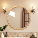 27.5 inches Round wavy Wall Mirror for Bathroom Vanity, Wooden Farmhouse Circle Mirrors for Bedroom, Entryway, Living Room, Kithen Whitewash Edge Decorative Mirror for Home, Office