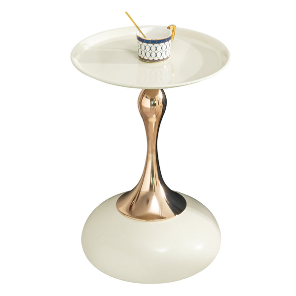 Modern Small Round Side Table for Small Spaces, White Carbon Steel Cocktail Table, 14.96 x 14.96 x 21.26 inches