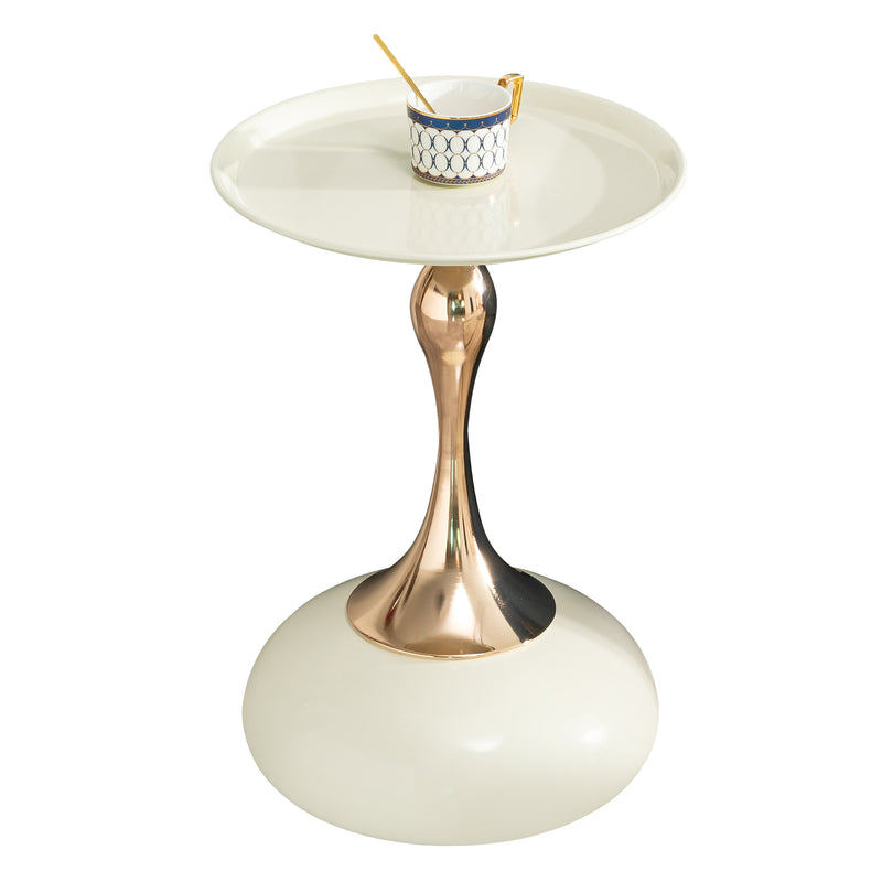 Modern Small Round Side Table for Small Spaces, White Carbon Steel Cocktail Table, 14.96 x 14.96 x 21.26 inches