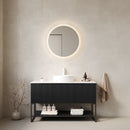 TULIO 48' Bathroom Vanity with Sink, Freestanding Bathroom Storage Cabinet with 3 Doors and Open Shelf, White Round Ceramic Vessel Basin and Carrara White Sintered Stone Countertop, Black (New SKU3)