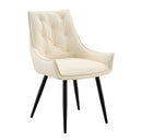 Dining Chairs Set of 4, Off White Faux Leather Dining Room Chair, Metal Kitchen Chairs with Gold Mesh Texture and Black Sanded Legs, Flat Back Upholstered Chair (Off White, Set of 4)