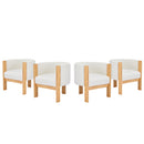Upholstered Dining Chairs Set of 4, Natural Rubber Wood Frame and White Boucle Fabric, Modern Armchairs for Dining and Living Room, 225lbs Capacity