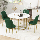 TOPMAX Space-Saving 5-Piece Extendable Kitchen Dining Table Set for Small Spaces - Round Faux Marble Top with Golden Frame, 4 Upholstered Chairs, Compact Foldable Design,White+Green