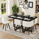 7 Piece Dining Table Set with 6 White Oil-Waxed Leather Chairs, Black Wood Grain Rectangular Kitchen Table (Triamine Board), Modern Dining Room Furniture Set for Small Space, Apartment, Restaurant