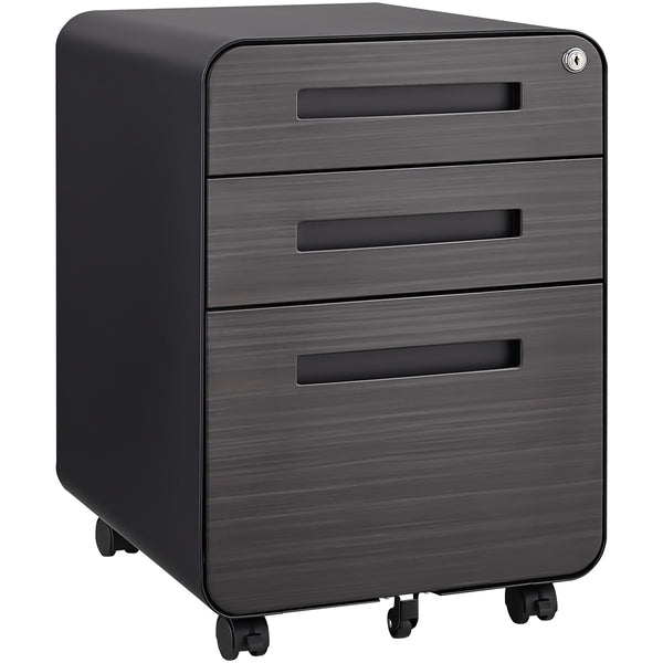 3 Drawer Mobile File Cabinet Under Desk Office, Simple Style Versatile Storage Cabinet for Legal/Letter/A4 Files, 5 Wheel Design Anti-Tilting Cold Rolled Steel Waterproof Moisture-Proof Black