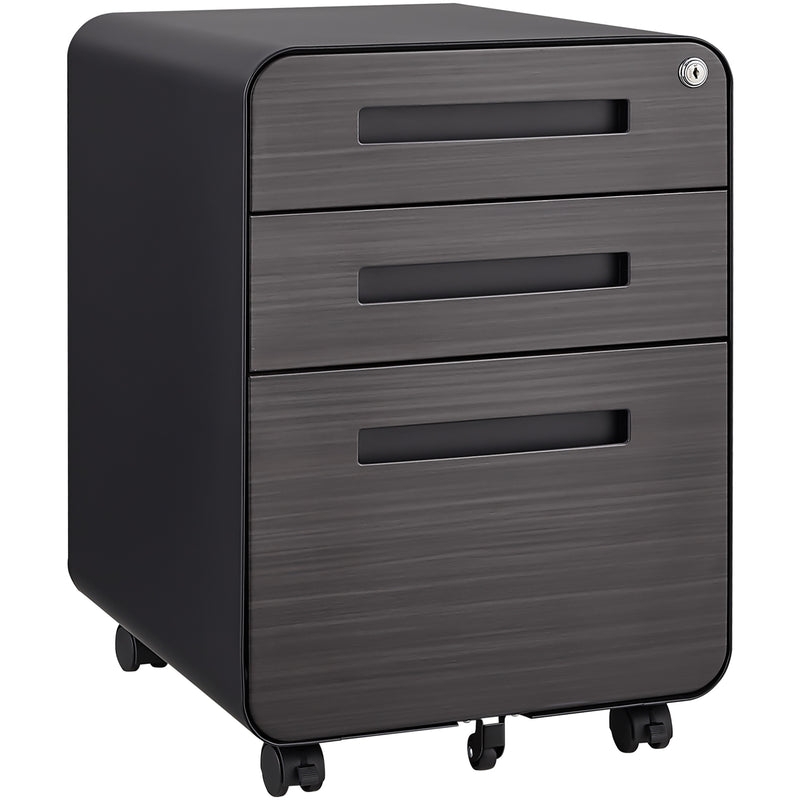 3 Drawer Mobile File Cabinet Under Desk Office, Simple Style Versatile Storage Cabinet for Legal/Letter/A4 Files, 5 Wheel Design Anti-Tilting Cold Rolled Steel Waterproof Moisture-Proof Black