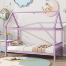 Twin House Bed with Headboard and Footboard, Twin Rubber Wood Bed with House Frame,Pink