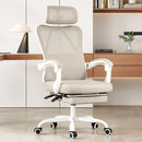 Ergonomic Office Chair with Footrest, Mesh Office Desk Chair with Headrest, High Back Computer Chair with Adjustable Lumbar Support for Home Office Study Room Bedroom, White & Kakhi