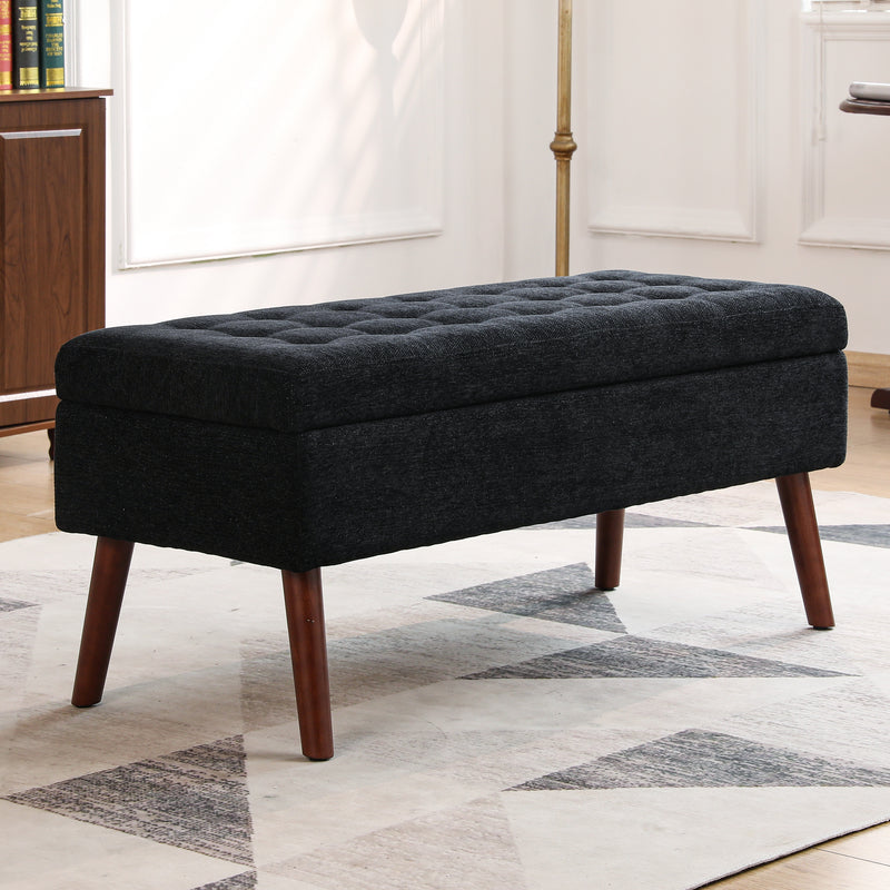 Storage Bench with Storage Bench for Bedroom End of Bed Bench Foot of Bed Bench Entryway Bench Storage Ottoman Bench 43.7' W x 18.1' D Black Linen Bench