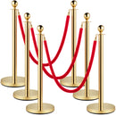 Velvet Ropes and Posts, 5 ft/1.5 m Red Rope, Stainless Steel Gold Stanchion with Ball Top, Red Crowd Control Barrier Used for Theaters, Party, Wedding, Exhibition, Ticket Offices Pack Sets (6)