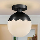 8'' Black Small Semi Flush Mount Ceiling Light, Modern Farmhouse Mini Light Fixture, Artistic Wave Design, Opal Glass Shade, for Entryway Hallway Closet Laundry Room Kitchen Dining Room, E12
