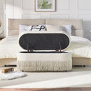 Oval Upholstered Storage Ottoman with Fringe Trim & Lift-Top Lid - 39'L x 16'W x 17'H, Multi-Functional Footrest & Hidden Storage for Living Room or Bedroom - Beige Fabric with Metal Frame