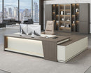 79' L Shaped Executive Desk with Drawers, Executive Office Desk with Storage & File Cabinet, Modern Desk with LED & Power Outlets, Corner Office Desk Workstation (Smoked Oak & Cream White Left Return)