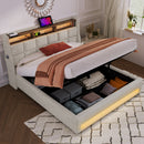 (=AA20690910B) Queen size Upholstered Platform bed with a Hydraulic Storage System, LED and Charging Station, No Box Spring Needed, Easy Assembly, Noise-Free, Natural (without mattress)