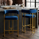 Velvet Counter Height Bar Stools Set of 2, Modern 26 inch Barstools with Back and Footrest, Luxury U-Shaped Gold Metal Frame Kitchen Island Chairs for Dining Room Living Room, Royal Blue