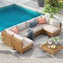 K&K 7-Piece Wicker Patio Furniture Set, Outdoor Conversation Set Sectional Sofa with Water Resistant Beige Thick Cushions and Coffee Table for Outdoor Couch, Porch, Backyard - Beige