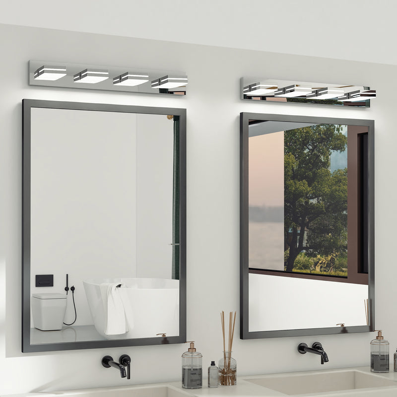 Modern Chrome LED Vanity Light, 4-Lights Wall Sconce for Bathroom and Mirror, Sleek Minimalist Design, Energy-Efficient, Easy to Install