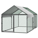 Metal Chicken Coop for 4-6 Chickens, 3.3 x 6.6 x 3.3 ft, Small Chicken Cage with Waterproof Cover & Double Doors, Spire Roof Poultry Run Compatible with Wooden Coops, for Rabbit Hen Goose Duck
