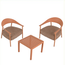 Furniture set with seat cushions, sturdy and durable, in apricot brown. Dimensions: 29.13*25*29.53 (in)/19.69*19.69*14.96 (in). Chair body made of plywood, powder-coated metal legs, and PP table.