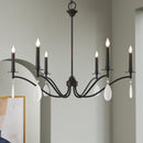 Black Chandelier, 6-Light Rustic Candelabra Chandeliers for Living Room, Lighting Fixtures Hanging with Crystal Teardrop, Metal Frame Ceiling Fixture for Dining Room, Foyer, Office, Bar, Island