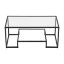Coffee Table, Modern Tempered Glass Coffee Table, 2 Tiers Rectangle Glass Center Desk with Open Storage, Minimalist Sturdy Metal Frame Accent End Desk for Living Room, Office, Easy Assembly