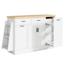 TREXM Multi-Functional Storage Sideboard with Sliding Door Cabinet, 3-Tier Spice Rack, White Kitchen Island Table in Particle Board+MDF, 58L x 15.7W x 34H inches