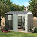 9x6 FT Metal Garden Shed with 1 Windows for Outdoors Patio  Hinge Doors Storage Sheds