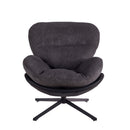 Modern 360° Swivel Office Chair in Dark Gray with Chenille and Faux Leather, Black Metal Base, No Wheels, for Small Spaces, Living Room, Bedroom, Reading Corner, Office