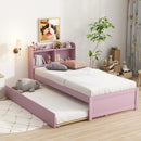 Twin Bed with Trundle,Bookcase,Pink