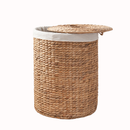 Ludmilla Round Tall Water Hyacinth Woven Wicker Laundry Hamper with Lid - For Clothes, Canvas, Toys and Book Storage with Removable Liner - 15' x 15' x 20' - Natural Brown