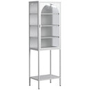 Modern Metal Glass Door Display Storage Cabinet with Adjustable Shelves, Antique White, 5-Tier Cube Bookshelf