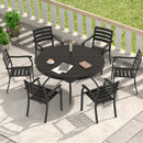 7 Pieces Outdoor Patio Dining Set, 6  Stackable Metal Dining Chairs and 52.95' Round Metal Dining Table, Outdoor Table and Chairs for Lawn Garden Backyard Deck