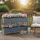 Dual Tier Elevated Metal Raised Garden Bed with Lockable Wheels, Staggered 2-Layer Raised Planter Box for Vegetables Herbs Flowers, Outdoor Patio Backyard Green Planting Bed,Grey