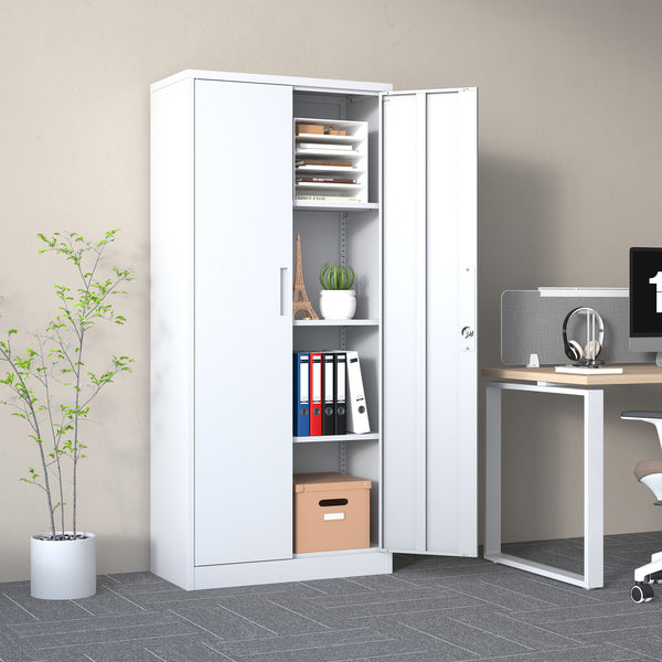 71'H Metal Garage Storage Cabinet, White Tool Steel Locking Cabinet with Doors and 3 Adjustable Shelves, Tall Cabinets for Garage Storage Systems Lockable File Cabinet for Home Office,Classroom,Pantry