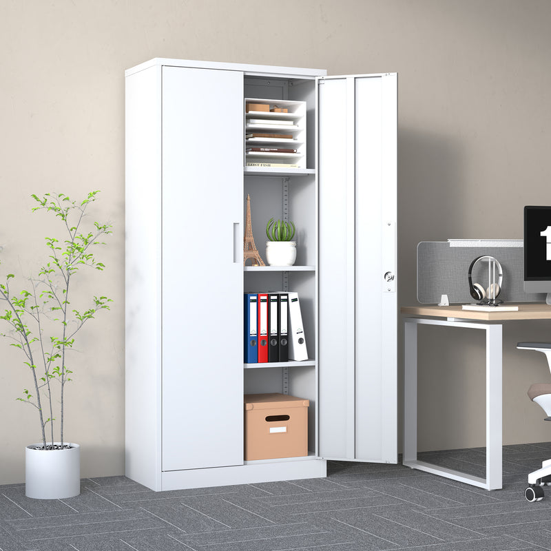 71'H Metal Garage Storage Cabinet, White Tool Steel Locking Cabinet with Doors and 3 Adjustable Shelves, Tall Cabinets for Garage Storage Systems Lockable File Cabinet for Home Office,Classroom,Pantry