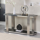 55.00 Inch Mirrored Console Table,Silver＆Black Entryway Table,Double-Tier Storage Space,Suitable For Living Rooms, Hallways, And Entryways.