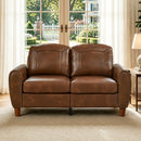 59' Classic Living Room Sofa Loveseat Faux Leather Couch,Rolled Arm Sofa with Nails,Solid Wood Legs,Upholstered Breathable PU Leather Brown.