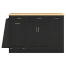 TREXM Multi-Functional Black Kitchen Sideboard with Sliding Door Cabinet, 3-Tier Spice Rack, and Hidden Trash Storage - MDF & Particle Board, 58' L