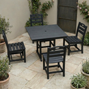Black HDPE Outdoor Dining Set for 4, Square Table and Chairs Set, All-Weather Patio Dining Furniture with Umbrella Hole