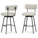 Giselle Swivel Bar Stool Set of 2 in Gray with Wood and Metal Frame, Upholstered in Natural Fabric