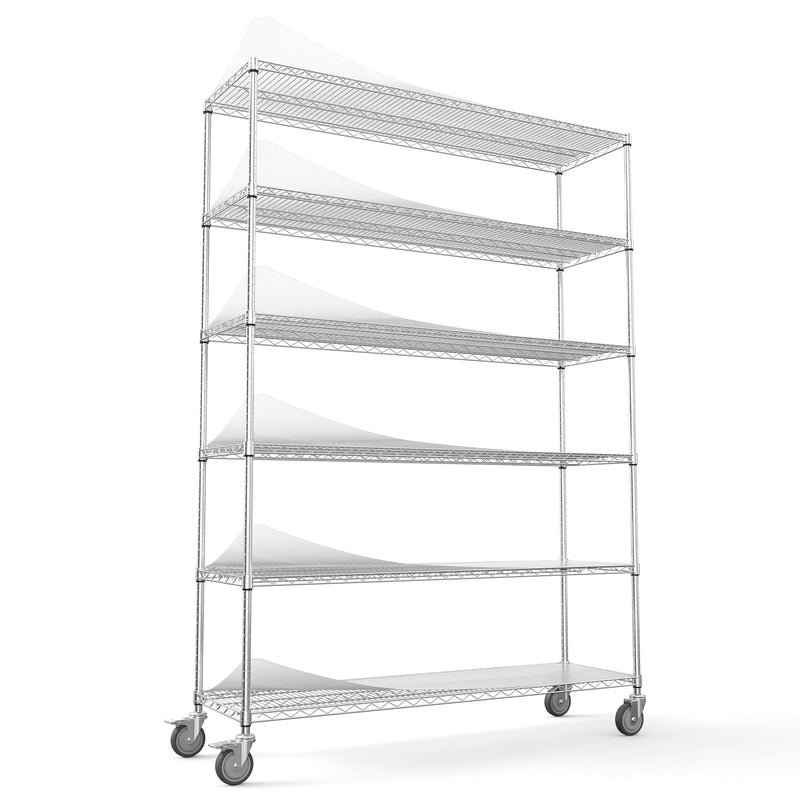 6 Tier Wire Shelving Unit, 6000 LBS NSF Height Adjustable Metal Garage Storage Shelves with Wheels, Heavy Duty Storage Wire Rack Metal Shelves - Chrome - 186082