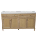 60 Inch Bathroom Vanity with Double Sink SMC, Large Storage Space, Solid Wood Legs, Silver Knobs, Wood Finish