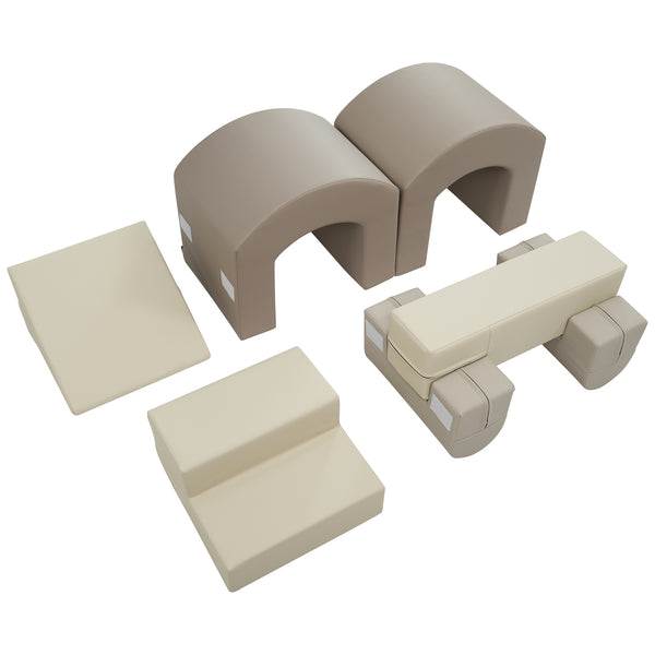 Indoor Soft Foam Climber Play Sets 7 in 1 for Toddlers, Kids Play Structure in Coffee Foam