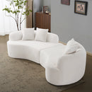 Curved Four Seater White Full Compression Sponge Sofa, Teddy Velvet Fabric, No-Assembly Compact Sofa for Small Spaces & Apartments