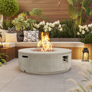 U_Style 38.19'' MGO Propane Outdoor Fire Pit with Vertical Stripe Design, 50000 BTU Round Fire Pit Table with Steel Burner, Adjustable Flame Control, Lava Rocks & Rain Cover,Perfect for Patio&Backyard